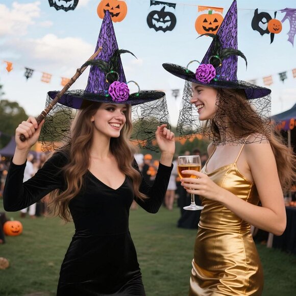 Halloween Witch Hat, Light Up Witch Hats for Women Costume Accessory Cosplay Par - Picture 7 of 7